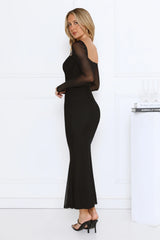 Trendsetter Edit Mesh Long Sleeve Maxi Dress Black
