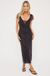 Luck & Trouble Daya Recycled Mesh Midi Dress Floral Print