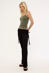 Luck & Trouble Billie Fold Over Rib Pant Black