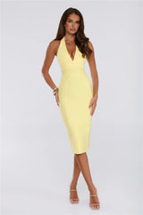 Not Your Girl Bandage Midi Dress Yellow