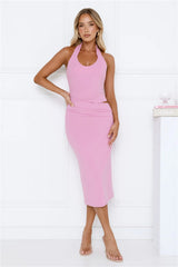 Trend Star Halter Midi Dress Pink