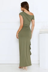 Effortlessly Irresistible Off Shoulder Maxi Dress Green