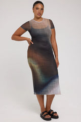Luck & Trouble Jazel Recycled Mesh Midi Dress Ombre Print