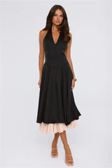 Elegant Energy Satin Halter Midi Dress Black