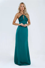 Gleam Dream Satin Maxi Dress Emerald