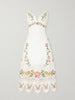 Floral-embroidered linen midi dress
