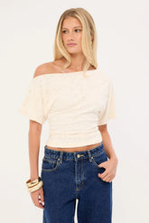 Luck & Trouble Bruni Off Shoulder Lace Top Cream