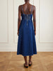 Floral-appliquéd denim midi dress