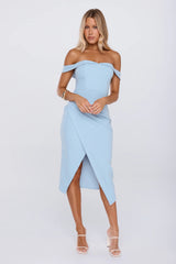 Editorial Mood Off Shoulder Midi Dress Blue
