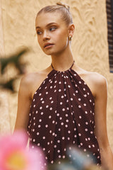 Perfect Stranger Kori Halter Mini Dress Burgundy Polka