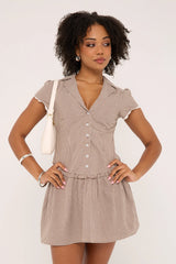 Luck & Trouble Frankie Cap Sleeve Mini Dress Brown Gingham
