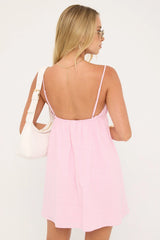 Luck & Trouble Posed Rose Mini Dress Pink Stripe