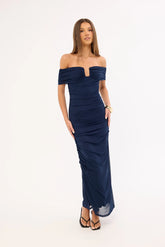 Luck & Trouble Millie Mesh Midi Dress Navy
