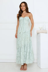 Honey Petal Haze Strapless Maxi Dress Sage
