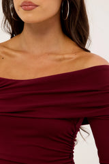 Perfect Stranger Romina Off Shoulder Maxi Dress Burgundy