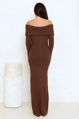 Simple Silhouettes Knit Off Shoulder Maxi Dress Brown