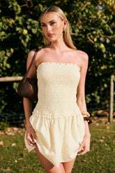Luck & Trouble Andie Shirred Mini Dress Butter Yellow