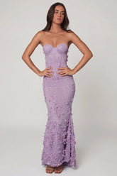 Lace-Up Corset Maxi Dress in Lilac