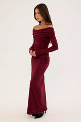Perfect Stranger Romina Off Shoulder Maxi Dress Burgundy
