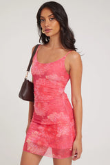 Luck & Trouble Chroma Daisy Recycled Mesh Mini Dress Red Print