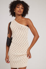 Sndys The Label Claire One Shoulder Mini Dress Sand