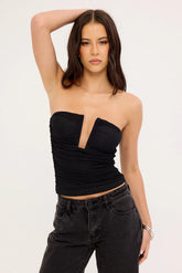Luck & Trouble Alicia Shimmer Strapless Top Black