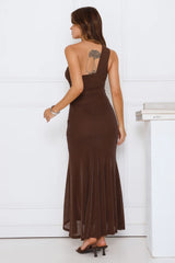 Scene Queen One Shoulder Maxi Dress Brown