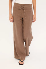 Perfect Stranger Abby Linen Mid Rise Pants Taupe