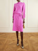 Logo-printed belted striped silk satin-jacquard midi dress