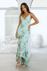 Evening Bloom Mesh Maxi Dress Sage