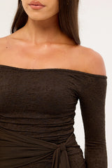 Luck & Trouble Hollie Lace Long Sleeve Mini Dress Brown
