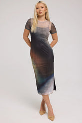 Luck & Trouble Jazel Recycled Mesh Midi Dress Ombre Print