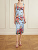 Floral-print satin bustier midi dress