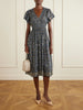 Lyria gathered printed cotton-blend midi dress