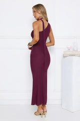 Aurora Elegance One Shoulder Mesh Maxi Dress Plum