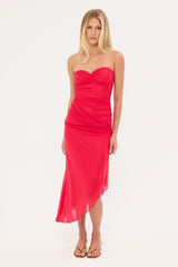 Luck & Trouble Lettie Mesh Midi Dress Raspberry