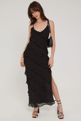 Perfect Stranger Chiffon Ruffle Maxi Dress Black