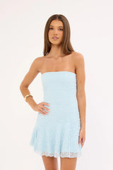 Luck & Trouble Quinn Lace Strapless Mini Dress Light Blue