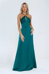 Gleam Dream Satin Maxi Dress Emerald