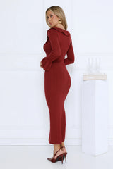 Night Style Ribbed Maxi Dress Burgundy