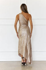 Evening Aura One Shoulder Maxi Dress Champagne