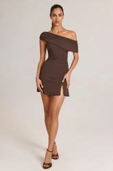 Modal Asymmetric A-Line Mini Dress in Chocolate Brown