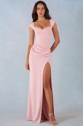 Modal Sweetheart-Neck Cowl-Waist Maxi Dress in Blush Pink