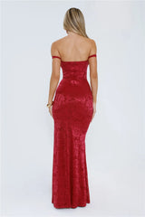 Night Bloom Off Shoulder Maxi Dress Burgundy