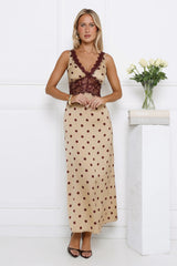 Trending Polka Dots Satin Maxi Dress Yellow
