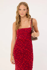 Motel Darsih Cami Maxi Dress Red Grunge Floral Flock