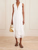 Floral-embroidered linen midi dress
