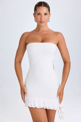 Ruffle-Trim Cut-Out Bandeau Mini Dress in White