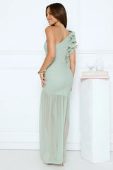 Sundrenched Nights One Shoulder Maxi Dress Sage
