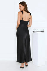 Petal Haze Satin Maxi Dress Black
